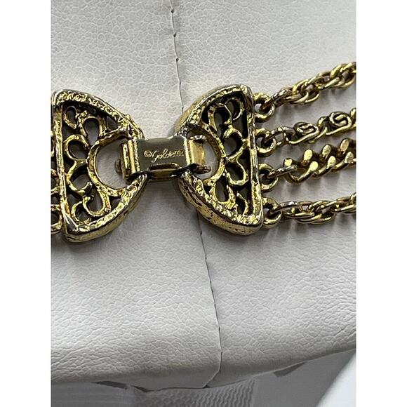 Goldette Vintage Purple Glass Intaglio Cameo Silhouette 3 Strand Chain Necklace - Picture 10 of 16